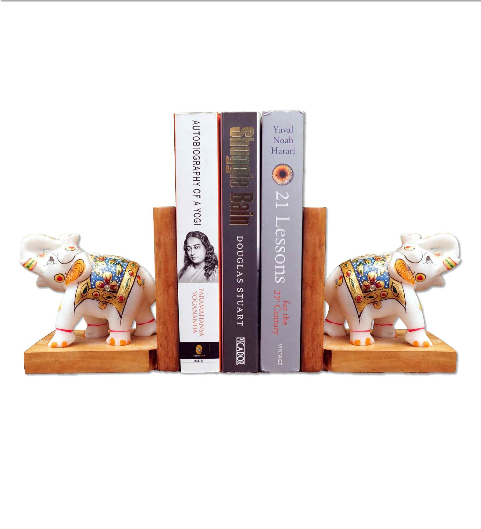 Desiger Eleplant White Wood & Marble Book End